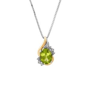 Peridot and Diamond Necklace in silver & 10k gold